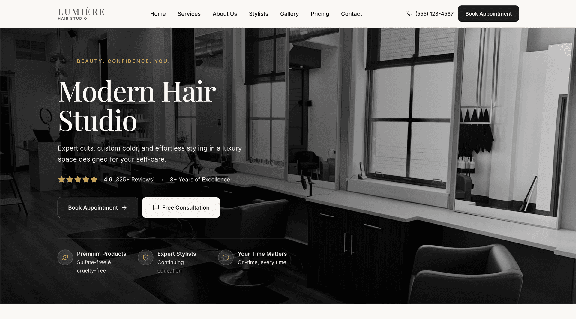 Lumière Hair Studio website screenshot