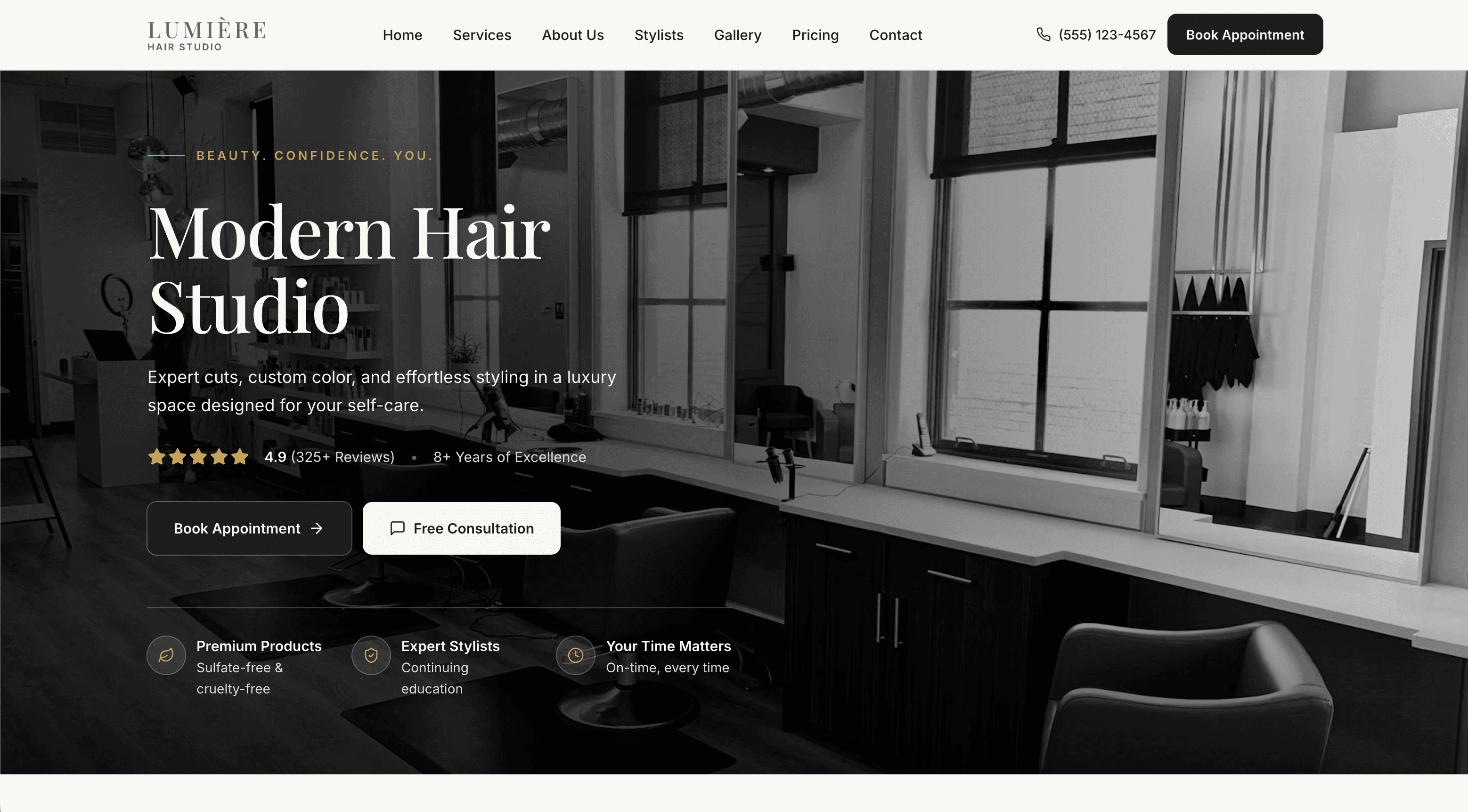 Lumière Hair Studio website screenshot