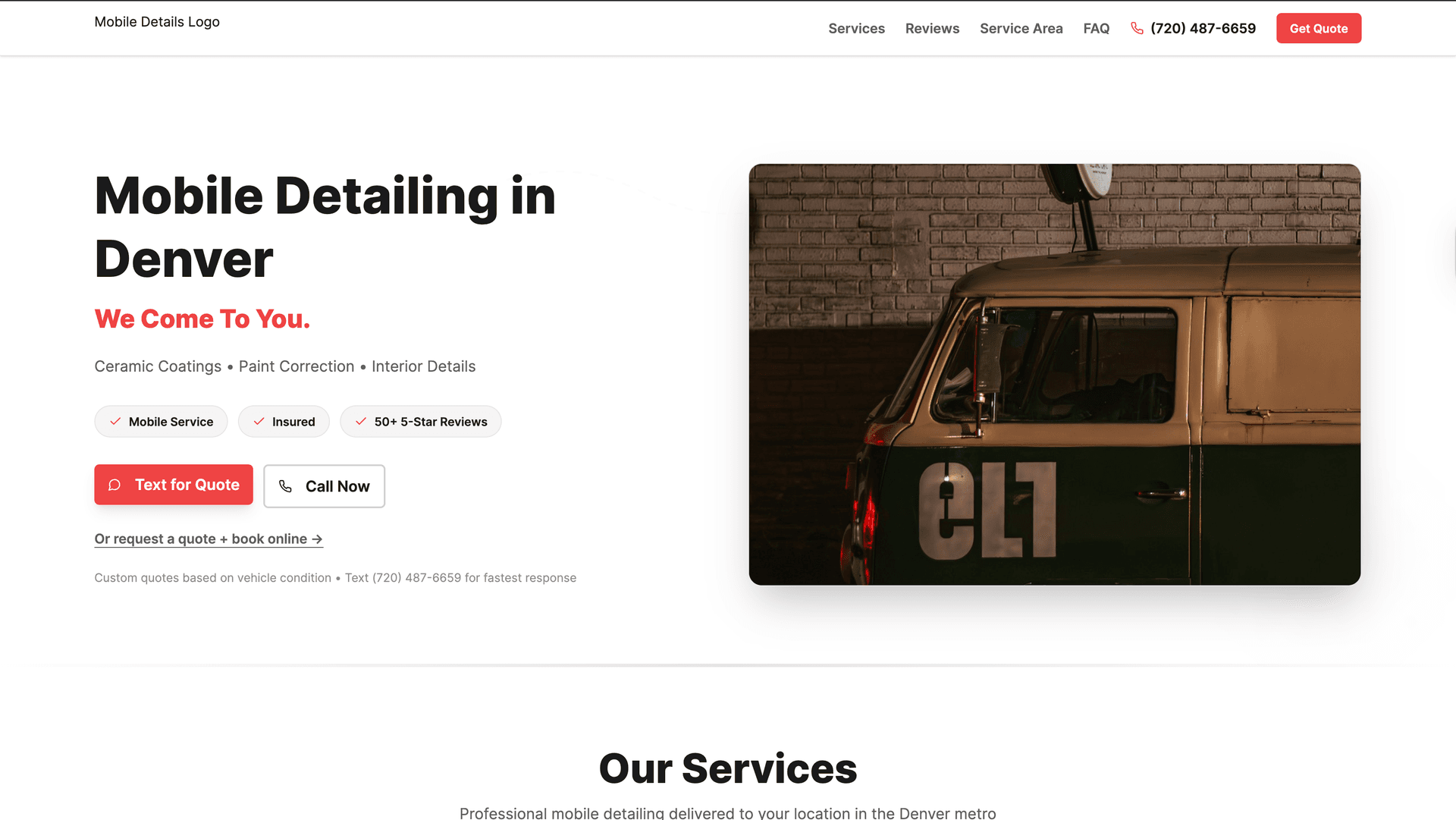 Mobile Detailing website screenshot
