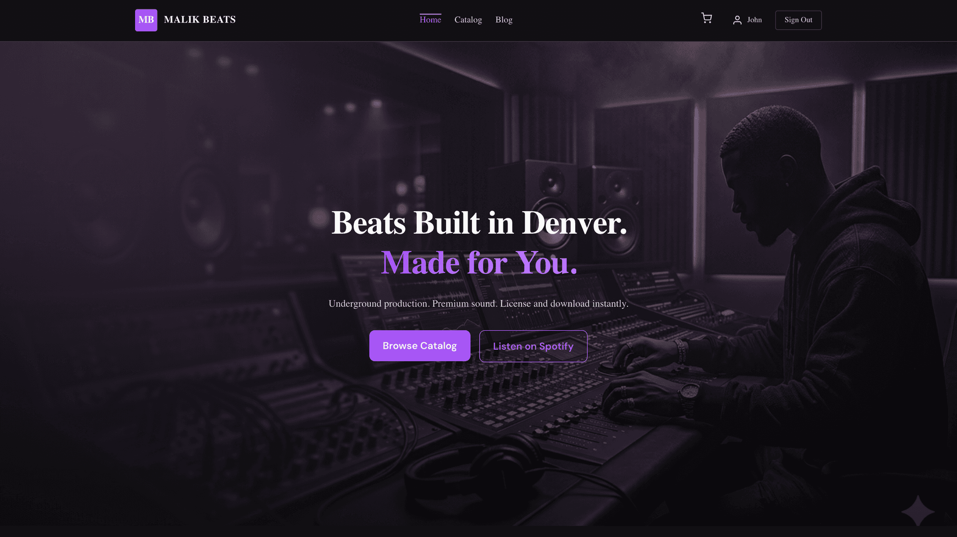 JustMalikBeats website screenshot
