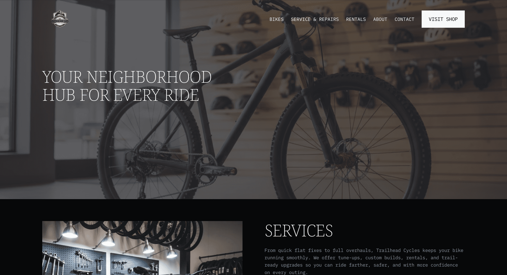 Trailhead Cycles website screenshot