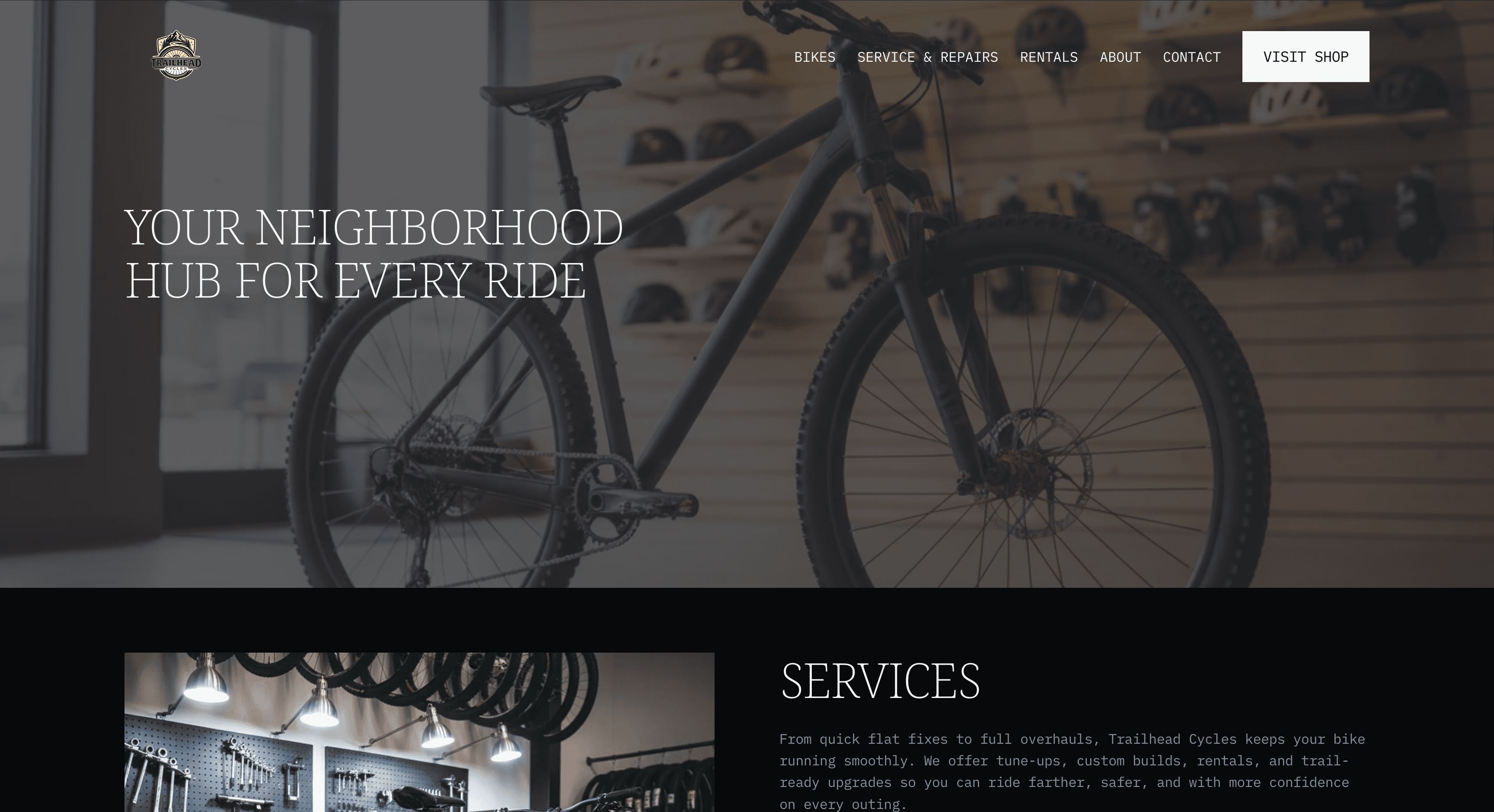Trailhead Cycles website screenshot